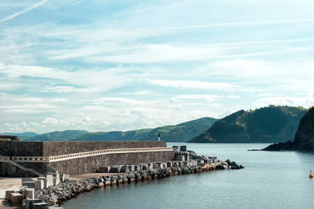Concrete blocks stacked in the portの写真素材