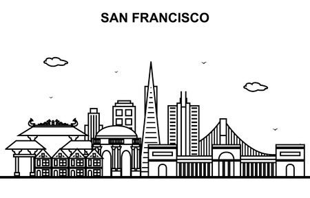 San Francisco City Tour Cityscape Skyline Line Outline Illustrationのイラスト素材