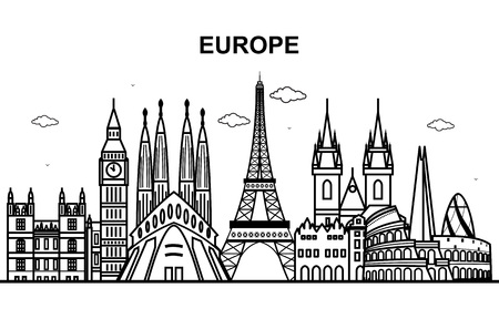 City in Europe Tour Cityscape Skyline Line Outline Illustrationのイラスト素材