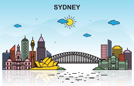 Sydney City Tour Cityscape Skyline Colorful Illustrationのイラスト素材