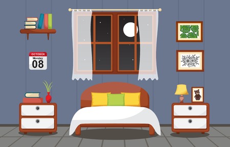 Bedroom Interior Sleeping Room Flat Design Illustrationのイラスト素材