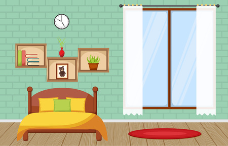 Bedroom Interior Sleeping Room Flat Design Illustrationのイラスト素材