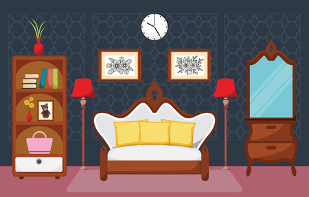 Bedroom Interior Sleeping Room Flat Design Illustrationのイラスト素材