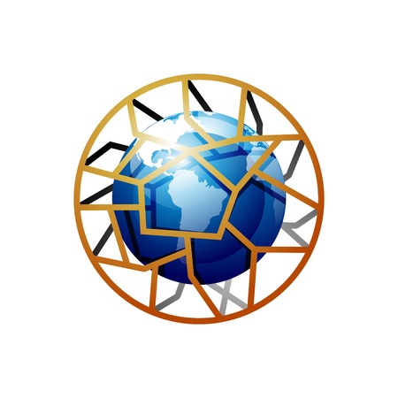 Earth Globe Inside Basket Web 3D Logoのイラスト素材