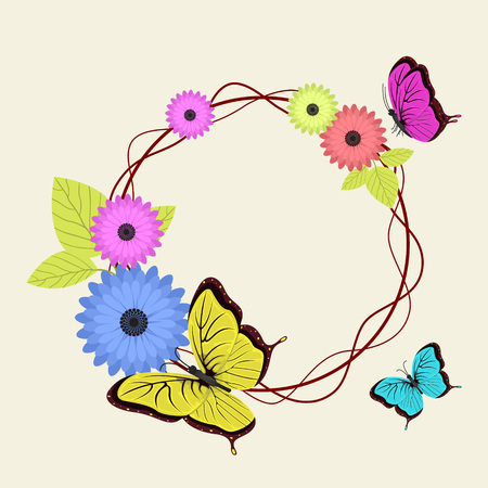 Butterflies Flower Floral Summer Spring Frame Backgroundのイラスト素材