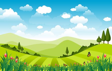 Mountains Hills Green Grass Nature Landscape Sky