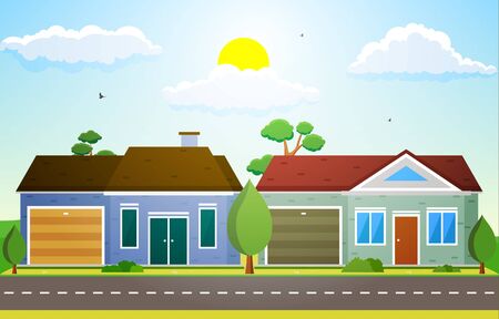 Beautiful Modern House Exterior Facade Yard Residential Illustrationのイラスト素材