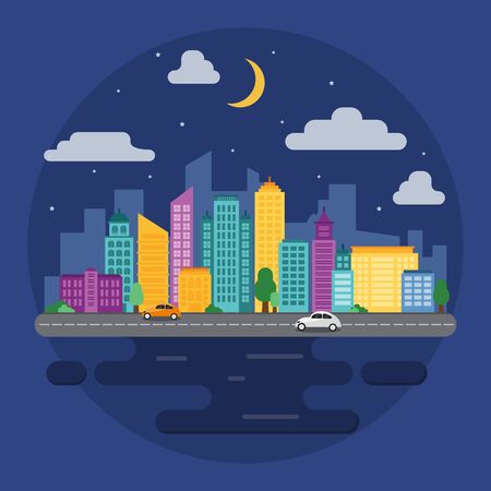 City Cityscape Skyline Landmark Building Traffic Street Illustrationのイラスト素材