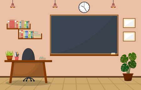 School Classroom Interior Room Blackboard Furniture Flat Design Vectorのイラスト素材