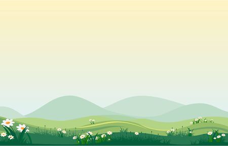Summer Spring Green Valley Fresh Sky Outdoor Landscape Illustrationのイラスト素材
