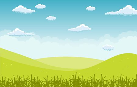 Summer Spring Green Valley Fresh Sky Outdoor Landscape Illustrationのイラスト素材