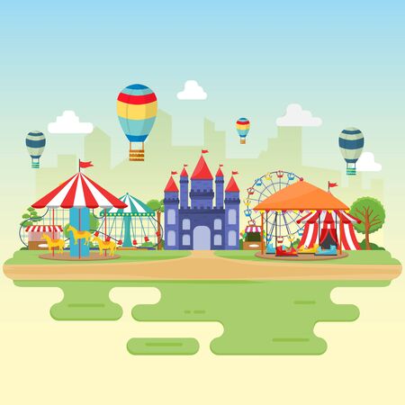 Amusement Park Circus Carnival Festival Fun Fair Landscape Illustrationのイラスト素材