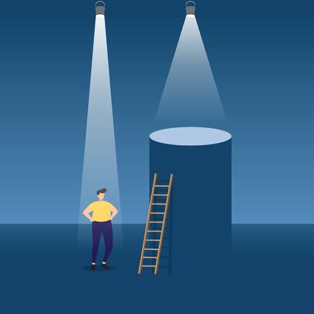Businessman Wants to Climb the Podium Ladder to be Successful under Spotlightのイラスト素材