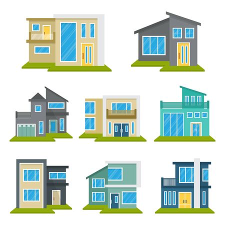 Modern House Home Real Estate Icon Symbol Flat Color Elementのイラスト素材