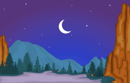 Mountain Valley Cliff Tree Nature Landscape Vector Illustrationのイラスト素材