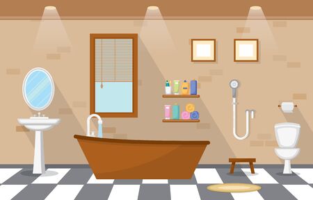 Japanese Bathroom Residential Traditional Style Wood Accent Interior Illustrationのイラスト素材
