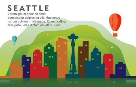 Seattle Washington City Building Cityscape Skyline Dynamic Background Illustrationのイラスト素材