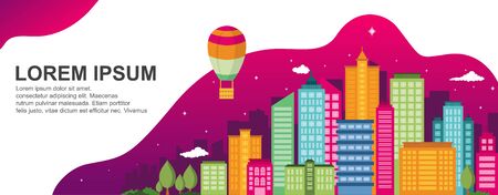 City Life Concept Cityscape Landmark Horizontal Landing Page Banner Illustrationのイラスト素材