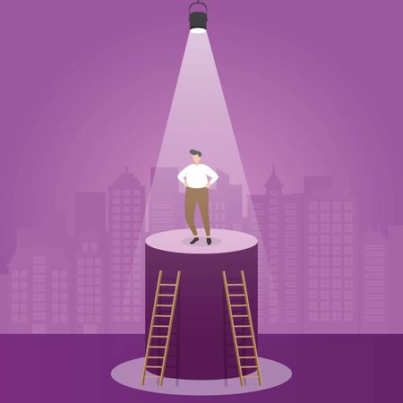 Successful Businessman Confident on Podium Under Spotlight Business Concept Illustrationのイラスト素材