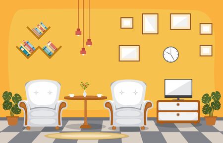Modern Living Room Family House Interior Furniture Vector Illustrationのイラスト素材