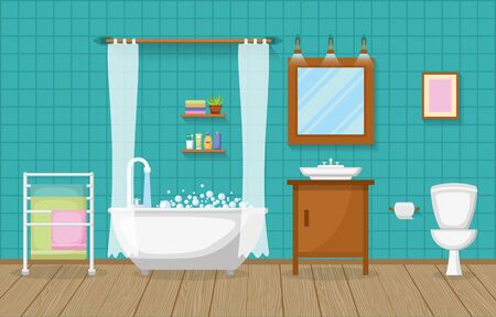 Classic Bathroom Interior Clean Room Wooden Accent Furniture Flat Designのイラスト素材