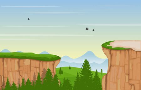 Mountain Valley Cliff Tree Nature Landscape Vector Illustrationのイラスト素材