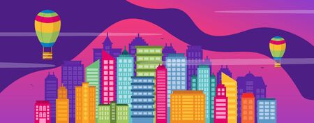 City Life Concept Cityscape Landmark Horizontal Landing Page Banner Illustration