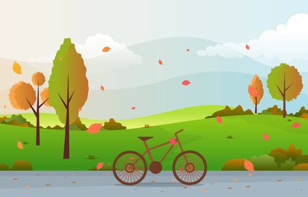 Beautiful Park Garden in Fall Autumn with Tree Sky Landscape Illustrationのイラスト素材