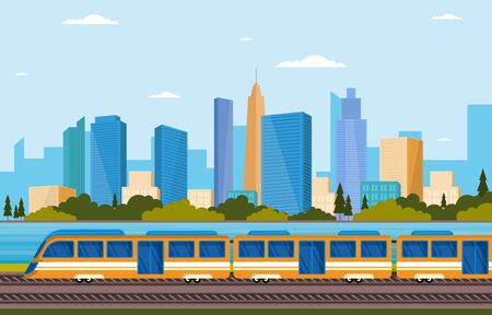 Railway Railroad Side Public Transport Commuter Metro Train Landscape Illustrationのイラスト素材