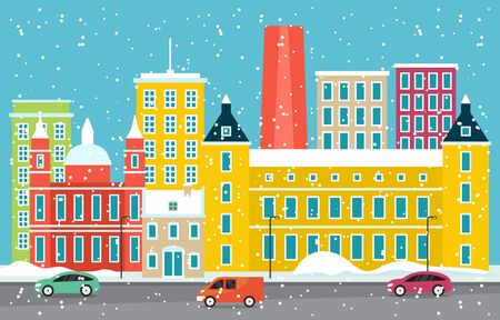 Winter Snow in Madrid City Cityscape Skyline Landmark Building Illustrationのイラスト素材
