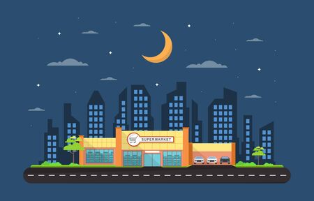 Supermarket Grocery Store Retail Shop Mall City Building Flat Illustrationのイラスト素材