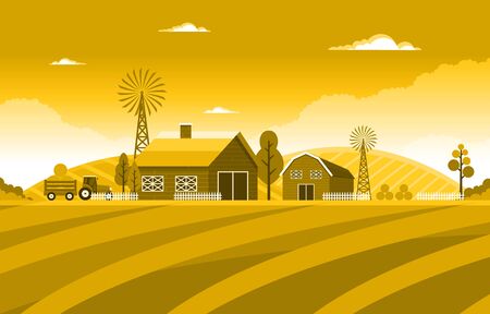 Agriculture Wheat Field Farm Rural Nature Scene Landscape Illustration
