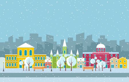 Winter Snow in Vienna City Cityscape Skyline Landmark Building Illustrationのイラスト素材
