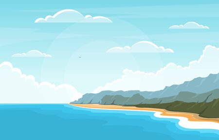 Beautiful Sea Panorama Beach Coast Bay Ocean Landscape Illustrationのイラスト素材