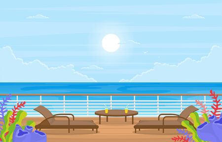 Blue Sea Ocean Landscape View on Cruise Ship Deck Illustrationのイラスト素材