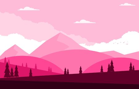 Simple Calm Mountain Forest Wild Nature Scene Landscape Monochrome Illustrationのイラスト素材