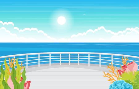 Sea Ocean Landscape View on Cruise Ship Deck Coral Reef Illustrationのイラスト素材