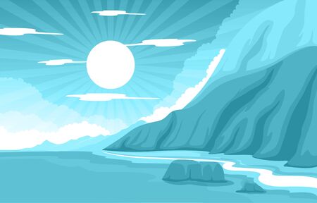 Beautiful Sea Panorama Beach Coast Bay Ocean Landscape Illustrationのイラスト素材
