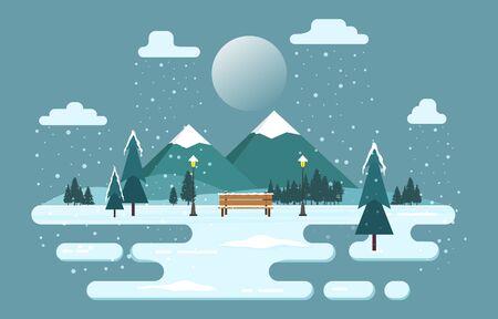 Winter Scene Snow Landscape with Pine Trees Mountain Simple Illustrationのイラスト素材