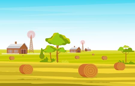 Agriculture Wheat Field Farm Rural Nature Scene Landscape Illustrationのイラスト素材