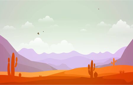 Beautiful Western Desert Landscape with Sky Rock Cliff Mountain Vector Illustrationのイラスト素材