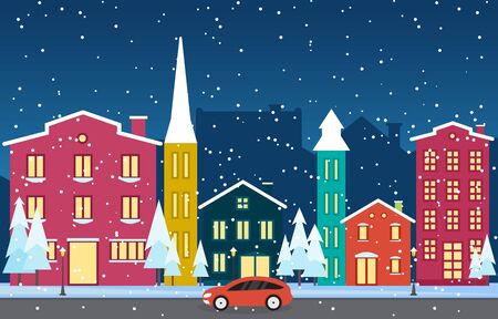 Winter Snow in Austria City Cityscape Skyline Landmark Building Illustrationのイラスト素材