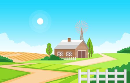 Agriculture Field Farm Rural Meadow Nature Scene Landscape Illustrationのイラスト素材