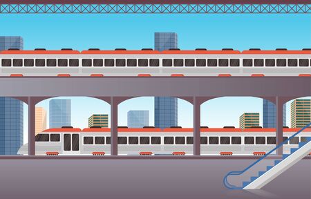 Railway Public Transport Commuter Metro Train Station Flat Illustrationのイラスト素材