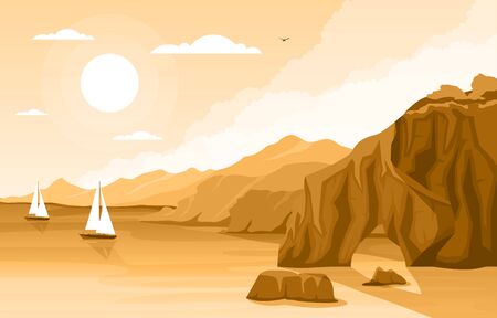 Beautiful Sea Panorama Beach Coast Bay Ocean Landscape Illustrationのイラスト素材