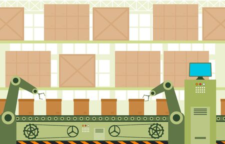 Industry Factory Concept Conveyor Automatic Production Robotic Assembly Illustrationのイラスト素材