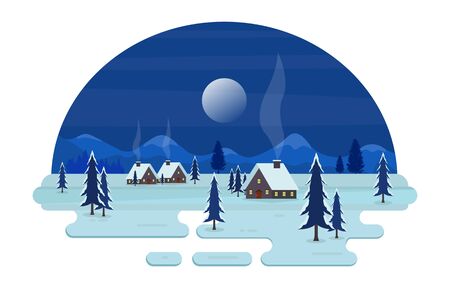 Winter Scene Snow Landscape with Pine Trees Mountain Simple Illustrationのイラスト素材