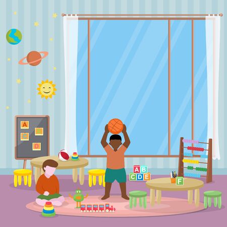 Kids Children Learning by Playing Education Toys Kindergarten Flat Illustrationのイラスト素材