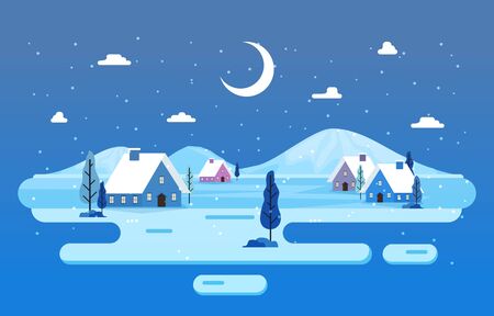Winter Scene Snow Landscape with Pine Trees Mountain Simple Illustrationのイラスト素材