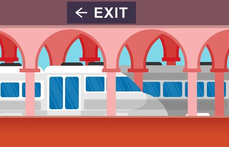 Railway Public Transport Commuter Metro Train Station Flat Illustrationのイラスト素材